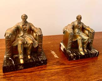 Vtg. Brass & Marble Abraham Lincoln bookends