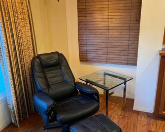 It's not every day a leather chair and ottoman come up in the sales.  Oh, and the glass-topped table as well.
