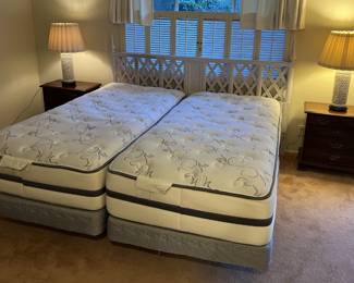 In this photo, the mattresses, headboard, matching Thomasville nightstands, and two matching lamps.