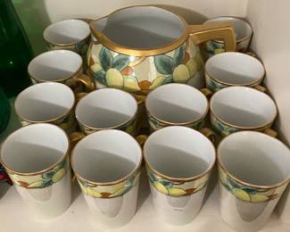 Hand Painted Czechoslovakian Pitcher and Tumbler Set