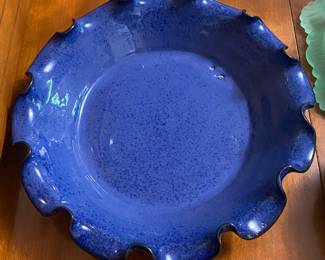 Cobalt Blue Ruffle Edge N.C. Pottery Pie Plate 