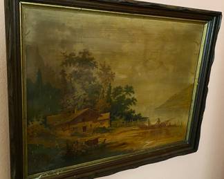 Old Oil Painting "Summer in the Alps" (Unsigned, Damage) 