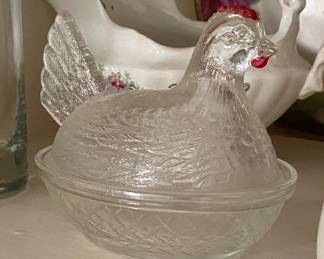 Small Glass Hen on Nest