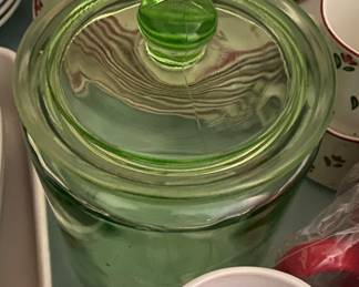 Green Depression Glass Cookie Jar