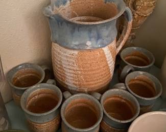 Art Pottery Pitcher and Mug Set