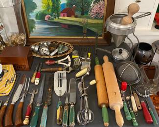 Vintage Red and Green Handle Kitchenware