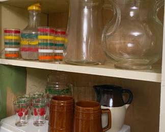 Assorted Vintage Kitchenware Pitchers (Glass and Stoneware)
