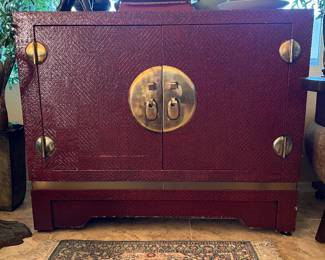 Asian 2-Door w Brass Hardware Buffet Burgundy Textured RUG N/A