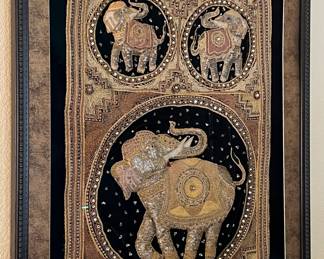 Art Vintage Elephant Embroidered, Beaded Tapestry