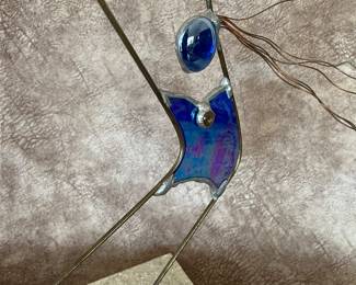 Metal and stained glass art dated and signed by artist