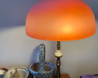 Frosted orange glass table lamp with brass base