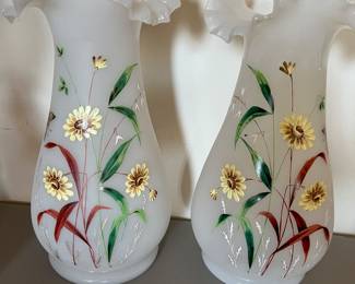 Hand painted frosted glass vases