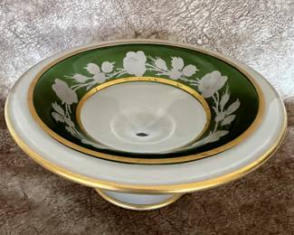 Gold rimmed frosted glass etched bowl