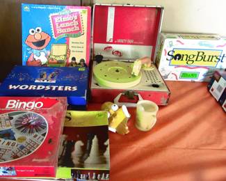 More board games and vintage childs record player (untested).