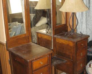 Three mirror wingback vanity,