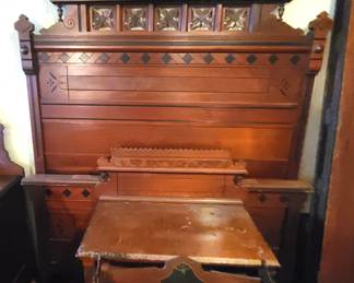 4 PIECE ANTIQUE BEDROOM SETFULLSIZE BED PLUS WALL SHELF AND SET OF DRAWERS AND MIRROR CIRCA 1880S