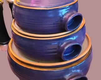THREE SERVING POTSSIGNED PURPLE POTTERY