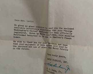 Letter from Bates Bedspread Co