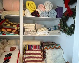 Bed linens, handmade afghans