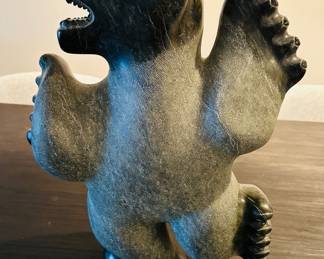 Artist Nalenik Temela's  "Dancing Bear" Inuit sculpture 1994; 18" t x 14" w