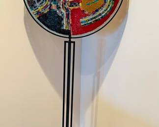 Magnificent Large Mario Badioli Murano Glass hand-crafted plate "Azteco Style" with stand; 27.5" w x 76.5" t