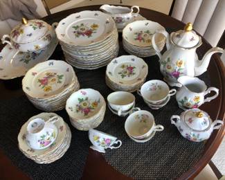 Mitterteich Bavaria Germany : Meissen Floral 095                  12 Dinner Plates, 12 Salad Plates, 9 Bowls, 11 Fruit Bowls, 8 Bread Plates, 9 Saucers & 8 Cups, Large & Medium Oval Platters, Gravy w/ attached underplate, Casserole, Coffee Pot & C/Sugar 