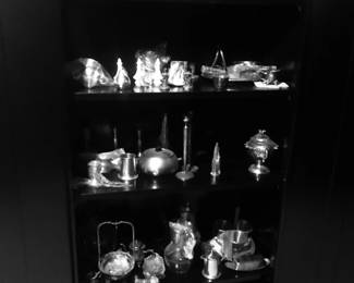 2-36" X 72.5" high X 18" deep storage cabinets with shelves and original keys and Showing Lots of Serving Pieces 