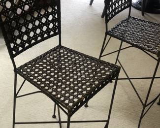 Pair of Rattan & Metal Bar Stools 