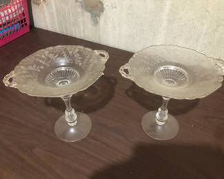 Antique Etched Glass Compotes 