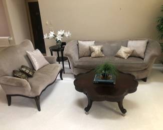 Sofa & Settee by Schnadig Upholstery Manufacturing, Clover table 45" inch diameter & Side table 22" diameter 