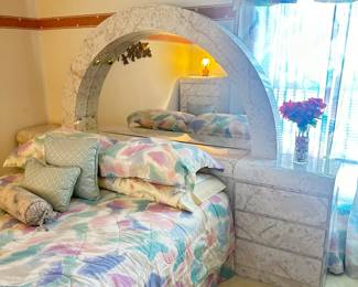 Queen size bed and mattress, mid modern century bedroom set