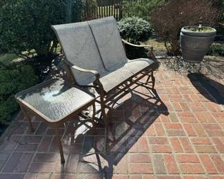 Casual Furniture Services Outdoor Rect. Side Table & Rocker Love Seat