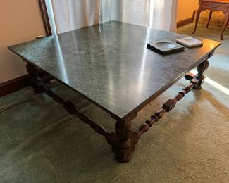 Marble Top with Wood Base Coffee Table (48-1/2"D x 48-1/2"W x 17-1/2"H)
