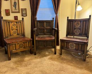 Guatemalan Leather Seat Wooden Chairs