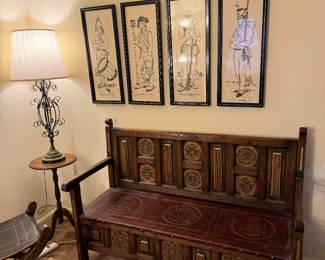 Guatemalan Leather Seat Wood Bench (54"W x 22"D x 38"H)