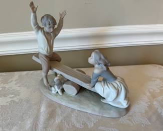 Lladro Seesaw Boy/Girl & Dog Porcelain Figurine