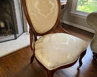 French Country Victorian Style White Carved Accent Chair on Castors