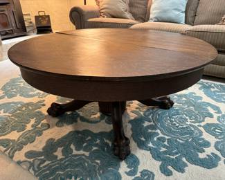 Oak Round Coffee Table with Claw Feet (44-1/2"D x 20"H)