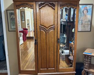 Vintage Oak 2 Mirrored Doors / Drawer Armoire (46"W x 88"H x 21"D)