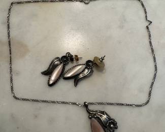 Sterling Silver Necklace with Sterling Silver Pendant & Matching Earrings