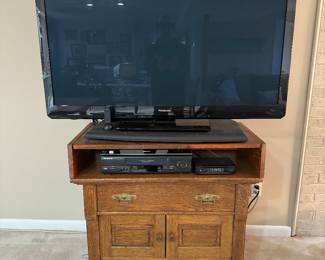 Oak 2 Drawer / 2 Door Entertainment Stand (33-1/2"W x 18"D x 28"H) & Panasonic Viera TC-P50ST30 50" Plasma HDTV 