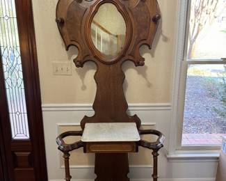 Victorian Hall Tree With Marble Top Drawer (83"H x 34"W x 14"D)