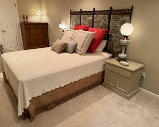 Queen Bed with Tapestry Screen Headboard