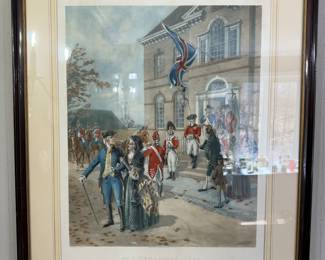 Framed Historical Military Antique Lithograph "No 1. Broadway-1776" by Henry Ogden.