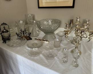 Collection of Crystal, Glass & Silver Plate Bowls & Table Fare