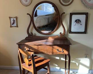 H. Nichols Antique 1 Drawer Vanity with Mirror & Matching Drawer (35"W x 17"D x 58"H)