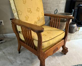 Antique Oak Reclining Morris Chair with Claw Feet