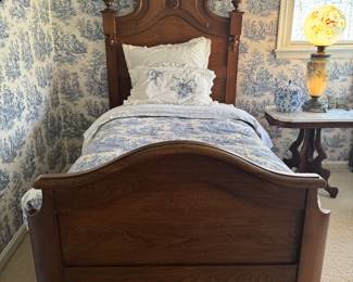 Antique Victorian Twin Beds with Bedding (Headboard - 86"H x 44-1/2"W x 3-1/2"D, Footboard - 37-1/2"H x 44-1/2"W x 4"D)
