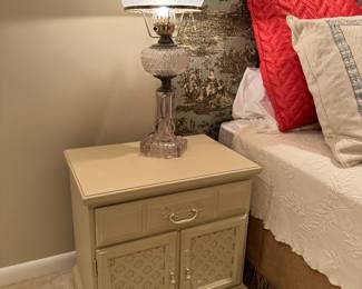 Bettermade by Ballman Cummings 1 Drawer / 2 Door End Table (24"W x 16"D x 24"H)(pr) & Antique Oil Lamp Electric Lamp