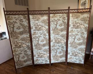 Antique 4 Panel Tapestry Floor Screen (65"H x 78"W)